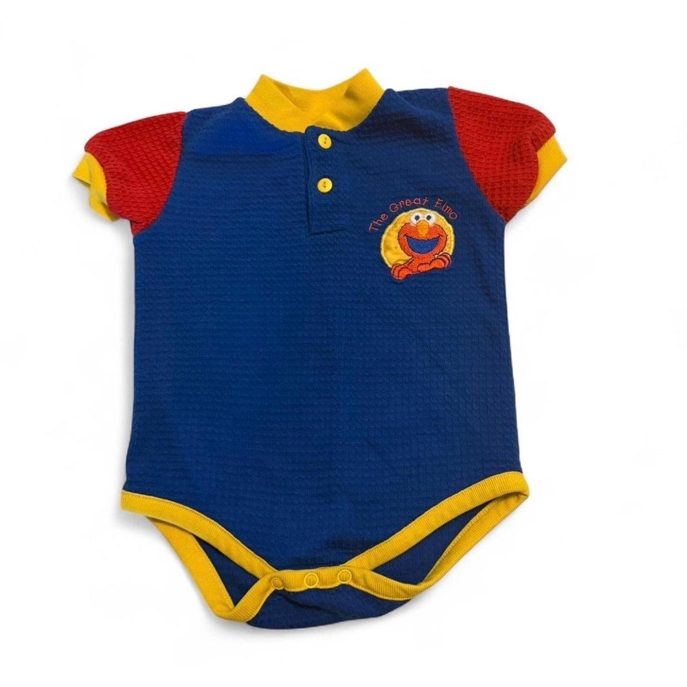 Vintage Sesame Street The Great Elmo Baby Bodysuit Romper Waffle Knit 18M